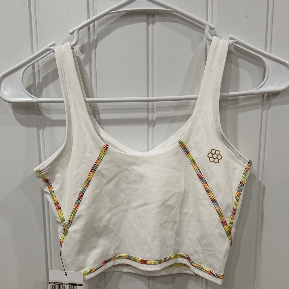 White Crop Top with Rainbow Accent - Picture 4 of 7